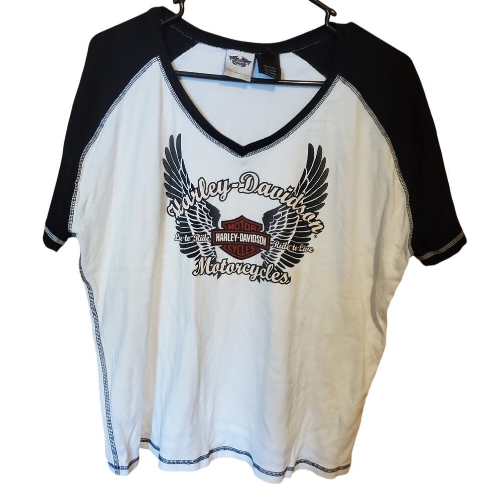 Harley Davidson Womens Size 1W Live To Ride Top Tee Short Sleeve V-Neck Biker